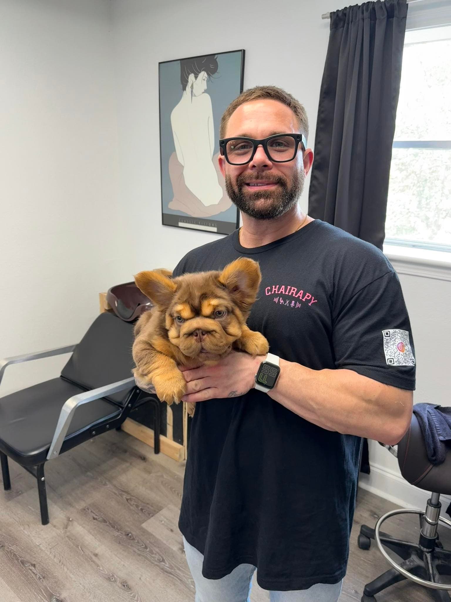 Eric in a Chairapy t-shirt at the salon
